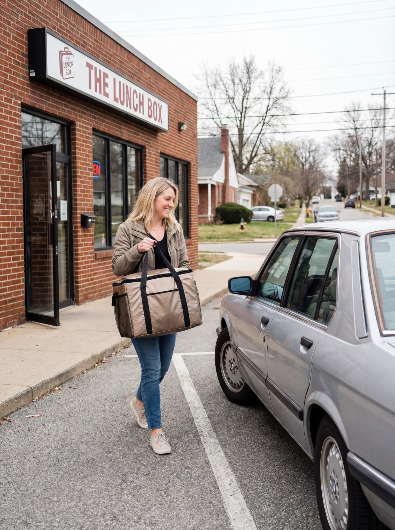 Sarah Johnson delivering food with delivery bag