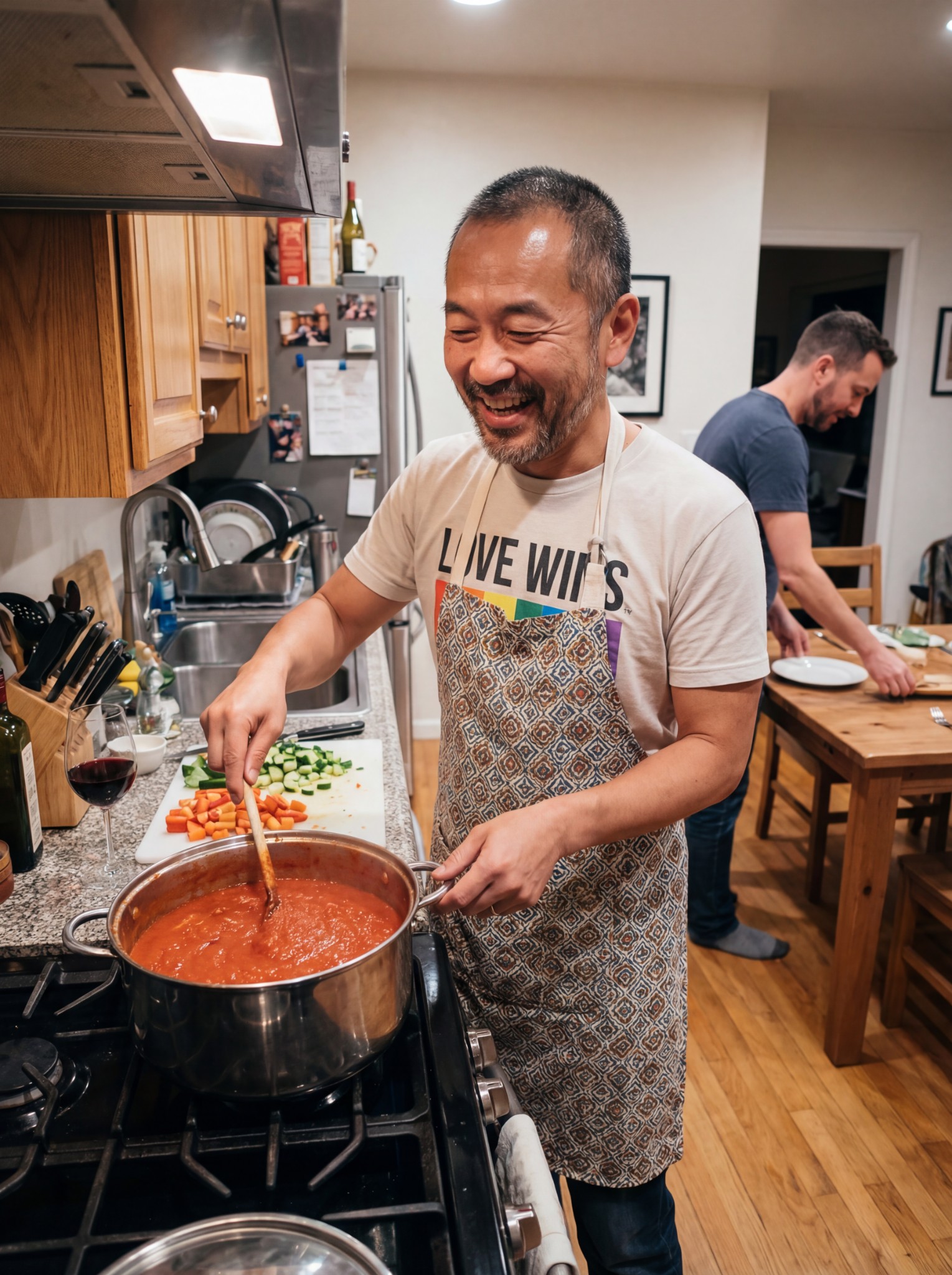 James Chen cooking healthy meal in home kitchen